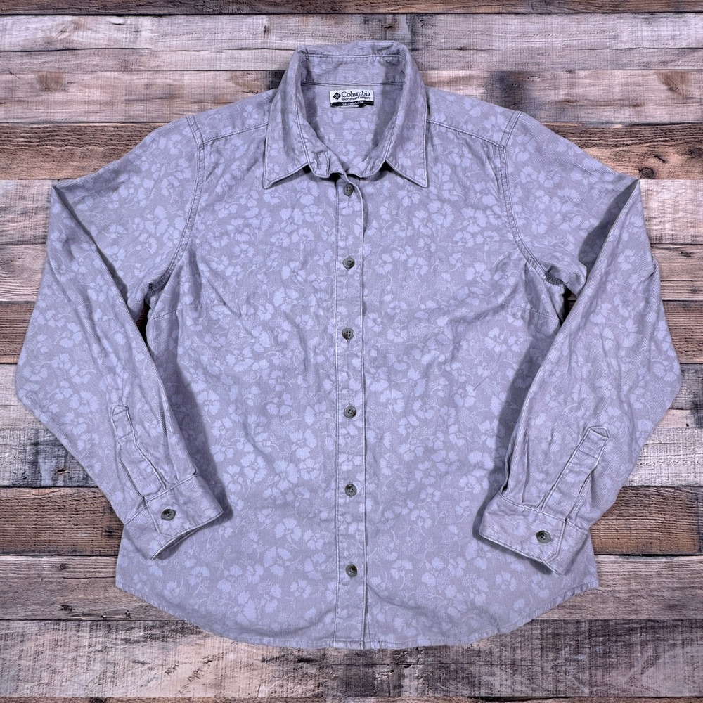 Columbia Womens Shirt Corduroy Floral Button Down Purple XL(?) Long Sleeve‎